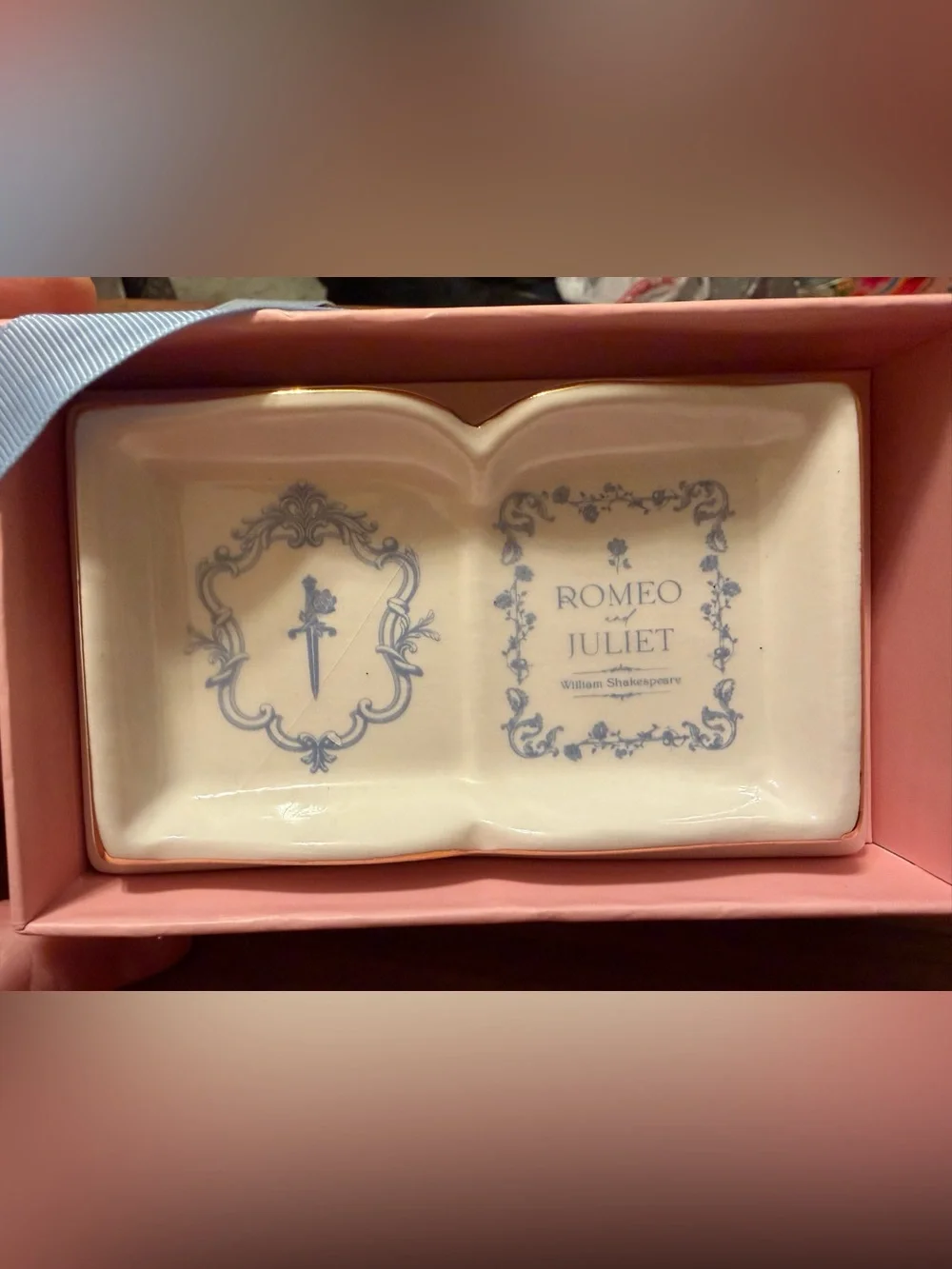 Eccola Ceramic Romeo & Juliet Book Shaped Trinket Dish/ Comes New in the Box